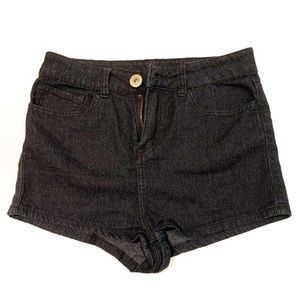 UK2LA Black Jean Denim High Waisted Short Shorts Mini Cheeky Pockets Button Cute